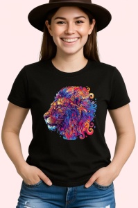 Tricou Leu in stil pictura digitala cu linii abstracte Copii | Dama | Barbat, culoare negru - Img 3