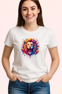 Tricou Leu inflacarat cu fundal roz portocaliu Copii | Dama | Barbat - Img 3