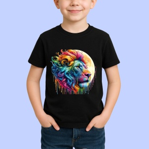 Tricou Leu regal cu coama in vant fundal alb Copii | Dama | Barbat, culoare negru - Img 4