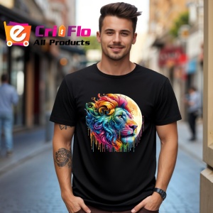 Tricou Leu regal cu coama in vant fundal alb Copii | Dama | Barbat, culoare negru - Img 5