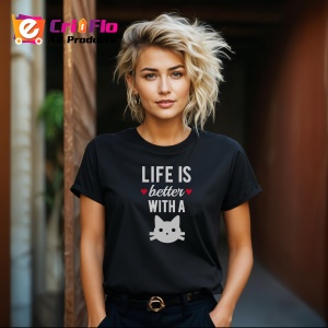 Tricou Life Is Better With Cat, din bumbac 100%, tricou negru, Dama | Barbat - Img 6