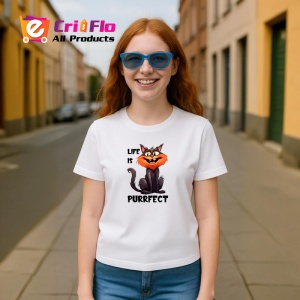 Tricou life is purrfect poster pisica zambitoare mesaj amuzant, Copii | Dama | Barbat - Img 8