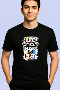 Tricou Life Without Music Is Flat Text Urban, Copii | Dama | Barbat, culoare negru - Img 2