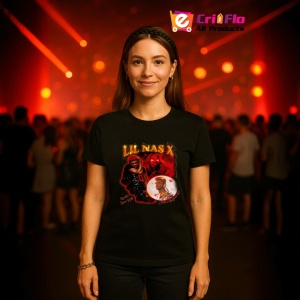 Tricou Lil Nas X - Red Theme, muzica POP, Dama | Barbat | Copii, Culoare Negru - Img 12