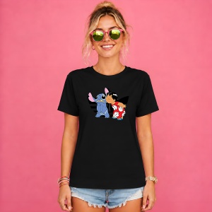 Tricou Lilo Si Stitch Imbratisare Dungi Alb Negru Urban Love, din bumbac 100%, tricou negru, Copii | Dama | Barbat - Img 2