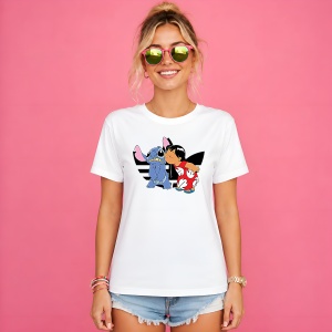 Tricou Lilo Si Stitch Imbratisare Dungi Alb Negru Urban Love, din bumbac 100% Copii | Dama | Barbat