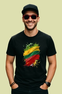 Tricou Lithuania Steag Splash Art, Copii | Dama | Barbat, culoare negru