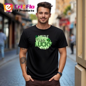 Tricou Little Miss Lucky Charm Text Verde Trifoi, din bumbac 100%, tricou negru Copii | Dama | Barbat - Img 5