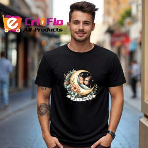 Tricou Live and Wander design luna fluture cu flori boho inspirational Copii | Dama | Barbat Barbat - Img 17