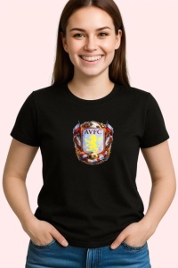 Tricou Logo Aston Villa Fotbal Leu Club Anglia, din bumbac 100%, tricou negru Copii | Dama | Barbat - Img 3