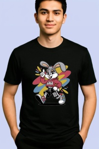 Tricou Lola stil sportiv cu hanorac rosu si sneakers pe fundal abstract Copii | Dama | Barbat Barbat - Img 4