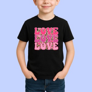 Tricou Love Love Love Text Roz Pattern Inimi V1, din bumbac 100%, tricou negru Copii | Dama | Barbat - Img 2