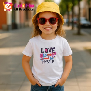 Tricou Love To Be Myself Text Colorat Inimi V1, din bumbac 100% , tricou alb pentru Copii | Dama | Barbat - Img 5