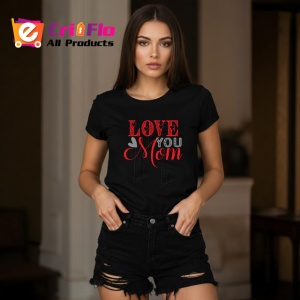 Tricou Love You Mom V1 Scris Rosu Elegant, din bumbac 100%, tricou negru Dama | Barbat - Img 2