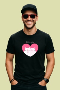 Tricou Love You Pisici Albe Inima Roz Fundal Alb, din bumbac 100%, tricou negru Copii | Dama | Barbat - Img 3