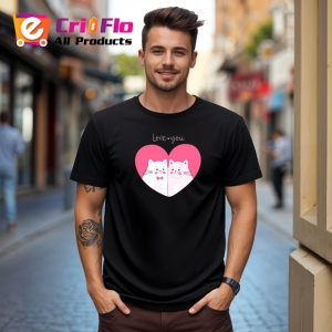 Tricou Love You Pisici Albe Inima Roz Fundal Alb, din bumbac 100%, tricou negru Copii | Dama | Barbat - Img 5