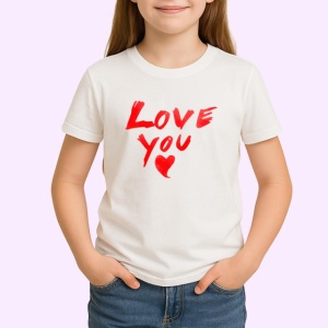 Tricou Love You Scris Artistic Rosu Pe Alb, din bumbac 100% , tricou alb pentru Copii | Dama | Barbat - Img 2
