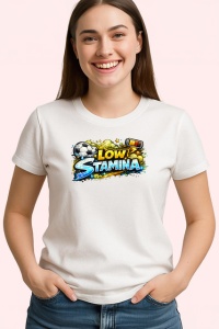 Tricou Low Stamina Minge Fotbal Obosita Amuzant, din bumbac 100% , tricou alb pentru Copii | Dama | Barbat