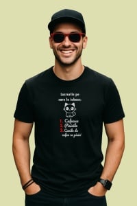 Tricou Lucruri Iubesc Cafea Pisici, din bumbac 100%, tricou negru, Dama | Barbat - Img 2