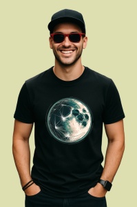 Tricou Luna Verde Abstract Poligonal, Copii | Dama | Barbat, culoare negru