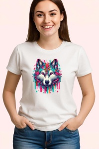 Tricou Lup alb cu ochi albastri in stil modern Copii | Dama | Barbat - Img 3