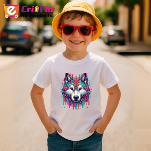 Tricou Lup alb cu ochi albastri in stil modern Copii | Dama | Barbat