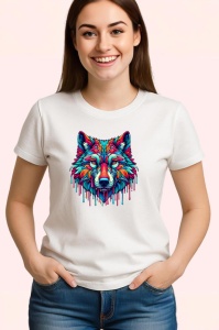 Tricou Lup cu pete de culoare si fundal alb Copii | Dama | Barbat - Img 3
