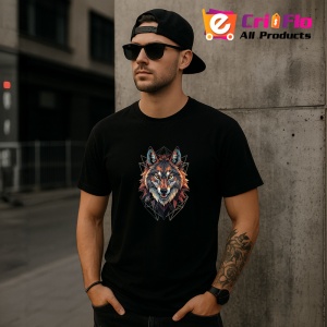 Tricou Lup Negru Poligonal Detaliat, Copii | Dama | Barbat, culoare negru - Img 7