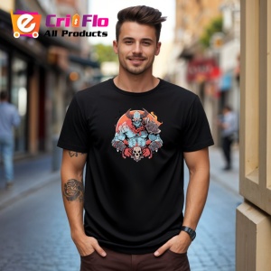 Tricou Luptator Demon Gri Cu Coarne Stil Graffiti, din bumbac 100%, tricou negru Copii | Dama | Barbat - Img 5