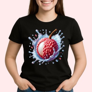 Tricou Lychee si valuri dulci, Fructe, Copii | Dama, culoare negru - Img 2