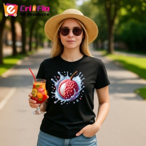 Tricou Lychee si valuri dulci, Fructe, Copii | Dama, culoare negru - Img 9