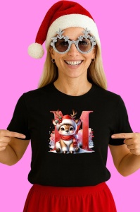 Tricou M Litera Craciun Cu Ren Si Fulgi, din bumbac 100% Copii | Dama | Barbat - Img 3