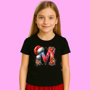 Tricou M Litere Alfabet Craciun Impodobite Cu Decoratiuni, din bumbac 100% Copii | Dama | Barbat