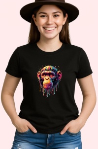 Tricou Maimuta realista in stil pop art fundal alb Copii | Dama | Barbat, culoare negru - Img 3