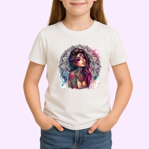 Tricou mandala girl color tattoo art, fata cu mandala si tatuaje colorate, Copii | Dama | Barbat - Img 3