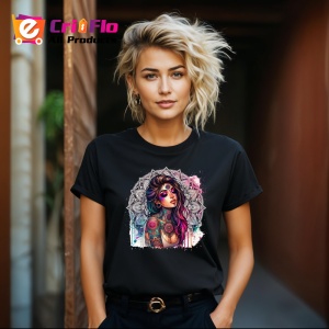 Tricou Mandala girl color tattoo art, fata cu mandala si tatuaje colorate, Copii | Dama | Barbat , tricou negru - Img 8