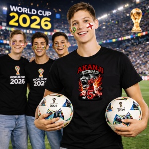 Tricou Manuel Akanji Switzerland World Cup Fifa 2026, din bumbac 100%, tricou negru, Copii | Dama | Barbat - Img 7