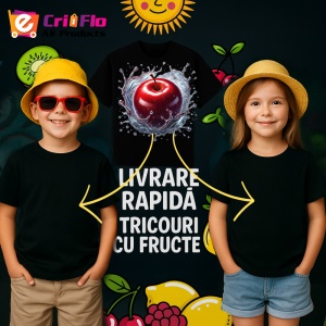 Tricou Mar rosu si val de apa, Fructe, Copii | Dama, culoare negru - Img 6