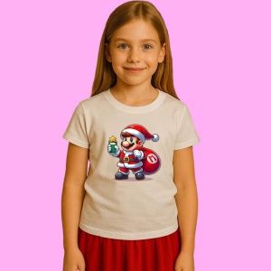 Tricou Mario Christmas Clasic Cu Stea, din bumbac 100%, tricou alb, Copii | Dama | Barbat