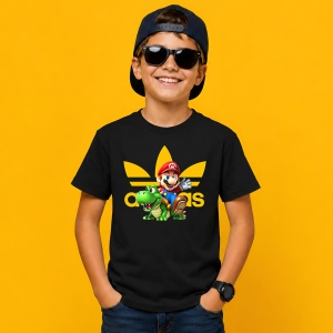 Tricou Mario Si Yoshi Logo Galben Alb Urban Gaming Streetwear, din bumbac 100%, tricou negru, Copii | Dama | Barbat - Img 3