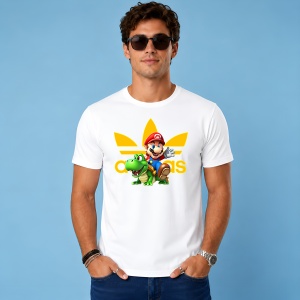 Tricou Mario Si Yoshi Logo Galben Alb Urban Gaming Streetwear, din bumbac 100% Copii | Dama | Barbat