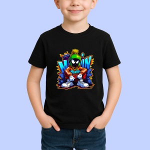 Tricou Marvin cu ochelari si hanorac neon pe fundal albastru Copii | Dama | Barbat Barbat - Img 5