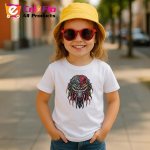 Tricou Masca Predator Gri Detalii Rosii Design V1, din bumbac 100% , tricou alb pentru Copii | Dama | Barbat - Img 5