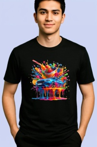Tricou Masina colorata cu stropi si cercuri fundal alb Copii | Dama | Barbat, culoare negru - Img 2
