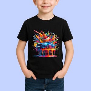 Tricou Masina colorata cu stropi si cercuri fundal alb Copii | Dama | Barbat, culoare negru - Img 4