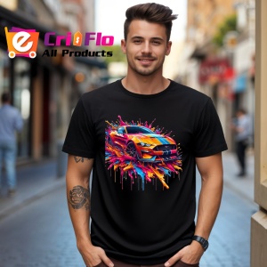 Tricou Masina de curse in miscare graffiti colorat Copii | Dama | Barbat, culoare negru - Img 5