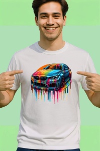 Tricou Masina in stil graffiti curcubeu fundal alb Copii | Dama | Barbat - Img 2