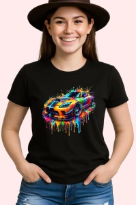 Tricou Masina sport neagra in valuri de vopsea fundal alb Copii | Dama | Barbat, culoare negru - Img 3