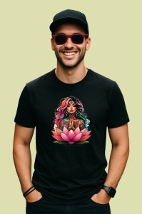 Tricou Meditating girl lotus flower colorful, fata meditand pe lotus colorat, Copii | Dama | Barbat , tricou negru - Img 4