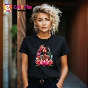 Tricou Meditating girl lotus flower colorful, fata meditand pe lotus colorat, Copii | Dama | Barbat , tricou negru - Img 8